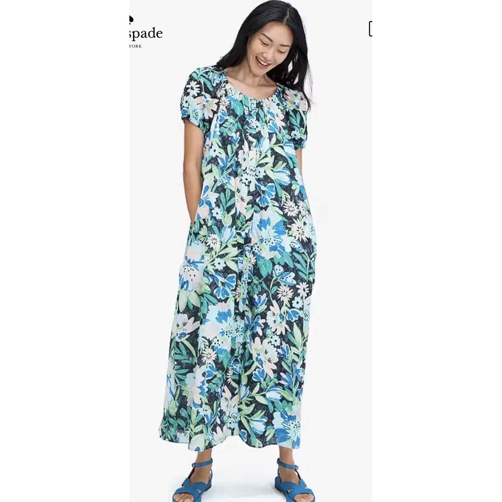 Kate Spade Full Bloom Voile Dress Floral Belted Size Large - Picture 12 of 13